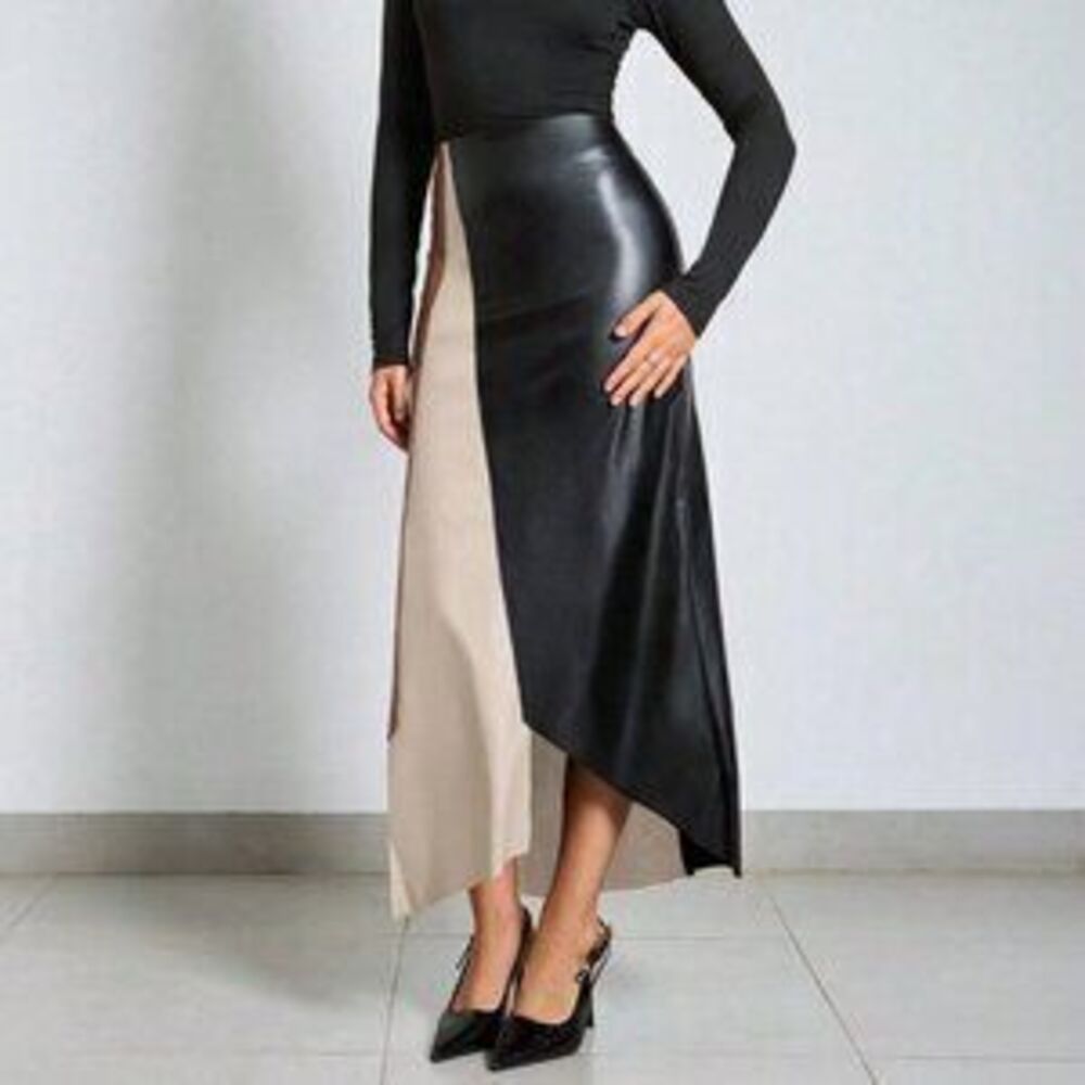 Multicolor Elegant Women's Colorblock Asymmetrical Hem Mini Skirt - Picture 1 of 5